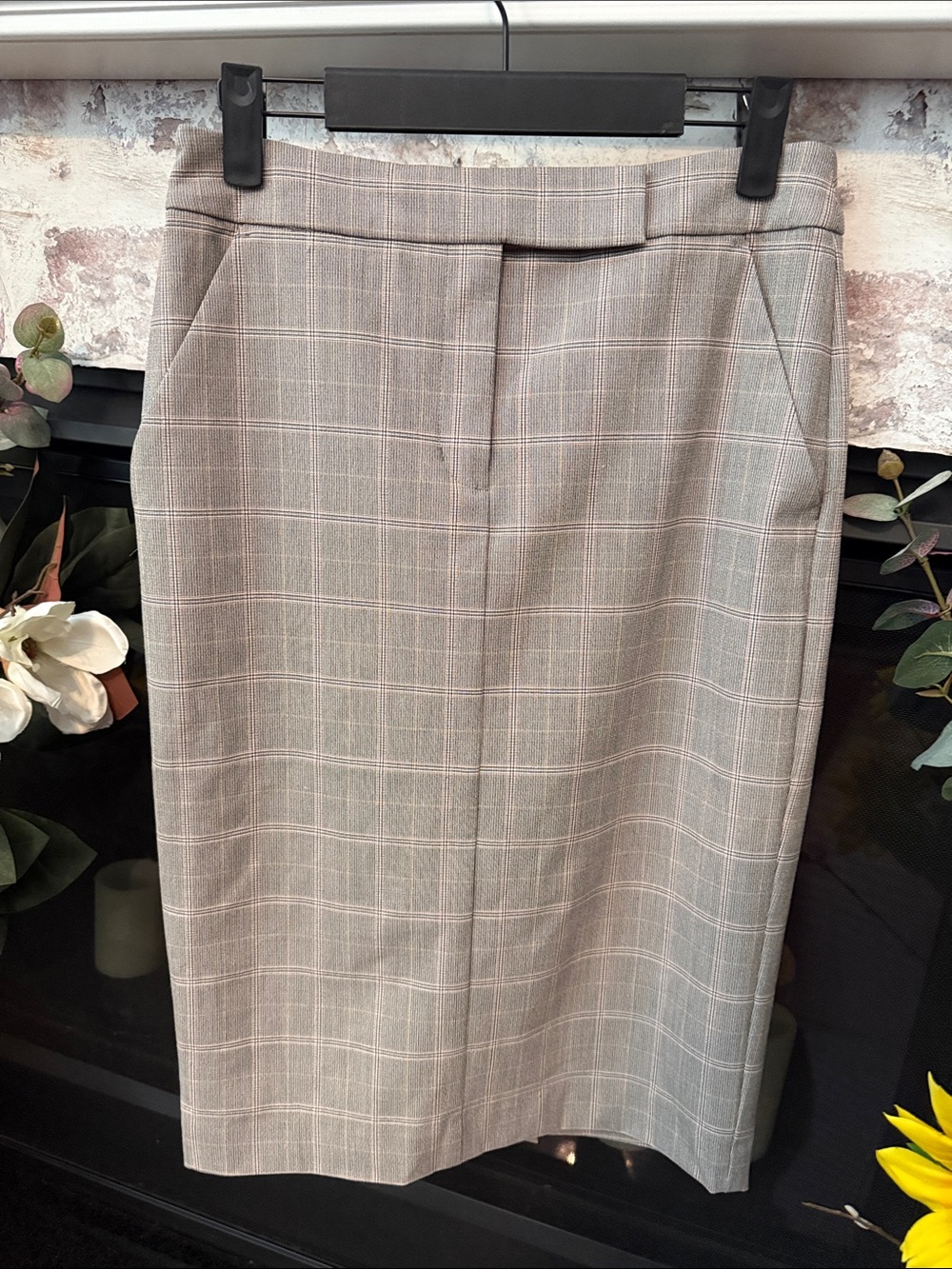Express Light Gray Plaid Pencil Skirt